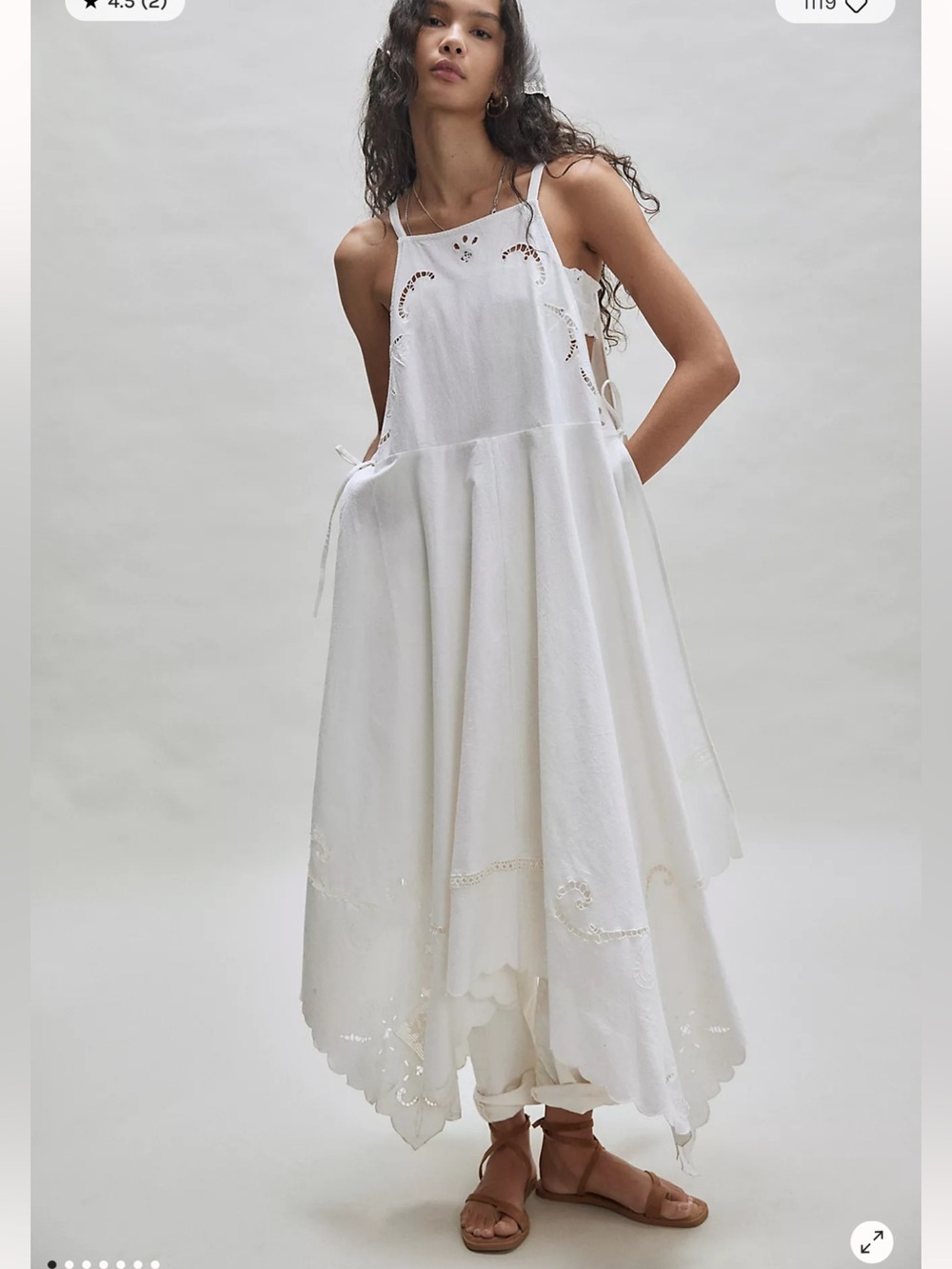 Free People Pearl Ethereal Cutwork Scalloped Embroidered Hem Side Tie Maxi Top